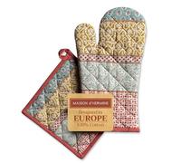 Maison d' Hermine Provence Ensemble de Gants de Four de (19cm x 33cm) et maniques de (20cm x 20cm), 100% Coton, pour Barbecue, Cuisson, Four, Micro-Ondes, grillades, Printemps/été, Pâques