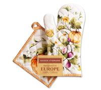 Maison d' Hermine Pumpkin Garden - Cloudy Cream 100% Coton Gants de Four (19cm x 33cm) et maniques (20cm x 20cm) pour Cuisine Four Micro-Ondes Barbecue Thanksgiving/Noël