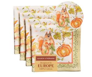 Maison d' Hermine Pumpkin Passion Lot de 4 serviettes de table, 100 % coton, douces et confortables, parfaites pour les dîners de famille, les mariages, les cocktails, Thanksgiving, Noël (45x45 cm)