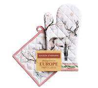 Maison d' Hermine Rural Christmas Ensemble de gants et maniques pour barbecue, cuisine, pâtisserie, micro-ondes, barbecue, Thanksgiving, Noël (19 cm x 33 cm et 20 cm x 20 cm)