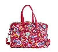 Maison d' Hermine Sacs de week-end pour femme en coton matelassé pour la nuit, sac de week-end pour homme, gym, sport, voyage, voyage d'affaires, voyage en famille, 19 - Happy Florals - Rouge, 17.9" L