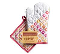 Maison d' Hermine Summer Maze 100% Coton Ensemble de Gants de Four (19cm x 33cm) et manique (20cm x 20cm) pour Barbecue, Cuisine, pâtisserie, Micro-Ondes, Barbecue, Printemps/été, Pâques