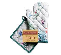 Maison d' Hermine Tropiques Ensemble de Gants de Four de (19cm x 33cm) et maniques de (20cm x 20cm), 100% Coton, pour Barbecue, Cuisson, Four, Micro-Ondes, grillades, Printemps/été, Pâques