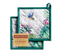 Maison d' Hermine Tropiques Lot de 2 maniques, 100% Coton, pour Barbecue, Cuisson, Four, Micro-Ondes, grillades, Printemps/été, Pâques, (20cm x 20cm)
