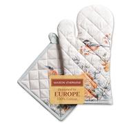 Maison d' Hermine Whitish Shabby Chique Gant de Four 100% Coton (19cm x 33cm) et Manique (20cm x 20cm) pour BBQ, Cuisson, Grill, Thanksgiving/Noël