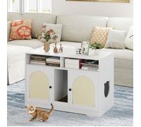 Maison de Bac à Litière pour Chat COSTWAY, Planche à Gratter, Tapis en Sisal, 2 Portes, Meuble Cabinet pour Chat 108 x50,5 x73,5 cm