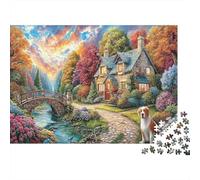 Maison de Campagne d'automne 1000 pièces Puzzle Chemin de Maison de Campagne en forêt pour Adultes Carton épais Détente Jeu Difficile Cadeau d'anniversaire 38x26cm/1000pcs