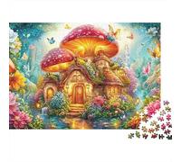 Maison de Champignons avec Fleurs en Floraison Puzzle De 1000 Pièces Cottage enchanté Classique Et Défiant, Cadeau pour Toutes Les Âges 52x38cm/1000pcs