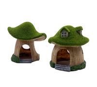 Maison de Champignons d'aquarium 2 pièces, cabane de Champignons en résine de Paysage d'aquarium, décoration de cabane en Bois, Marron et Vert, 4,52x4,33x3,93 Pouces