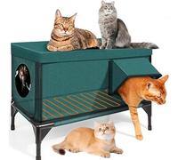 Maison de Chat chauffée extérieure pour l'hiver, Maison de Chat chauffée, 100% imperméable, Porte d'évasion sûre, abri de Chat extérieur isolé avec radiateur pour Grange Sauvage Chat Kitty L
