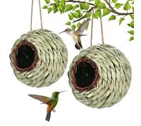 Maison de Colibri 2 pièces nid de Colibri tissé d'herbe avec Corde Suspendue Maison d'oiseau en Forme Boule pour décor Jardin pelouse Patio pour Les Maisons 'Amoureux des Oiseaux pour