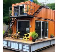 Maison de conteneur pliable extensible à 2 étages - Maison modulaire préfabriquée à double niveau de 6,1 m avec cuisine et salle de bain, petite maison portable personnalisée pour salon, bureau