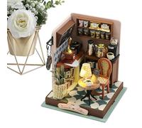 Maison de en Bois avec lumières - kit de Jouets Faits à la Main, Artisanat kit de Maison Minuscule avec Meubles pour Bureaux, Plateau de Table, Hall d'entrée