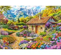 Maison De Fleurs dans Les Montagnes Puzzles en Bois Puzzles1000 Pièces,Jeu D'Adresse pour Toute La Famille,Soulagement De Stress Peinture Puzzle Décor Mural,Puzzle Impossible