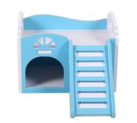 Maison de Hamster, Cabane pour Animaux de Compagnie en Plaque de Plastique en Bois, Petite Cachette pour Animaux Rat Villa, Cabane à Deux Couches pour Petits Animaux, équipée d'une échelle(Bleu)