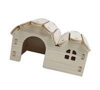 Maison de Hamster en Bois, Jouet, Cachette Sûre pour Hamsters, Jeu d'escalade et Abri, Couleur en Rondins, 1 Pièce (Nid de Couchage à Double Dessus, S, 15x10x5cm)