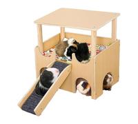 Maison de hamster en bois, maison Chinchilla,Aire de jeux à double couche à double couche à la maison en bois - Décor de l'habitat avec échelle, fournitures pour animaux de compagnie pour lapins, fure