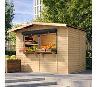 TIMBELA M150Z Maison de Jardin en Bois, Étal de marché en Bois, Grand Stand de Vendeur avec comptoir 263 x 336 cm / 6 m2, Facile à Monter et à démonter, Bar Jardin, Abri de Jardin Multifonctionnel