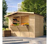 TIMBELA M150 Maison de Jardin en Bois - Étal de Marché avec Comptoir, L336xP263xH232 cm / 6 m², Facile à Monter et à Démonter, Bar Jardin, Abri Multifonctionnel