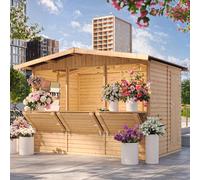 TIMBELA Abri de Jardin en Bois M150A - Kiosque Bois - Stand Marché avec 3 Fenêtres, L336xP263xH232 cm / 6 m², Facile à Monter et à Démonter, Bar Jardin