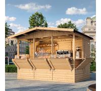 TIMBELA Abri de Jardin en Bois M150B - Kiosque Bois - Stand Marché avec 5 Fenêtres, L336xP263xH232 cm / 6 m², Facile à Monter et à Démonter, Bar Jardin
