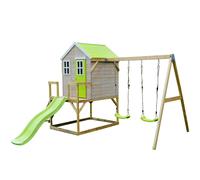 Kangui - Maison de Jardin Enfant extérieurs avec Plateforme, Toboggan et Double balançoire - Toit étanche - Vert et Blanc