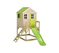Maison de jardin enfant extérieur Cabane en Bois avec plateforme et toboggan Toit étanche Vert et Blanc