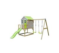 Kangui Maison de jardin pour enfant – plateforme, toboggan, 2 balançoires – toit étanche Vert/Blanc