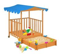 vidaXL Maison de jeu pour enfants avec bac à sable - Bois de sapin bleu - Toit de protection UV50