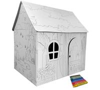 Maison de jeu en carton à peindre et décorer, avec stylos, maison, jouets, carton, 106 x 84 x 110 cm, motif de printemps