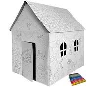 Maison de jeu en carton à peindre et décorer, avec stylos, maison, jouets, carton, 106 x 84 x 110 cm, motif d'animaux