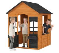 Maisonnette Enfant Porte 3 Comptoirs 2 Jardinières 2 Fenêtres Bois Pré-Huilé Noir
