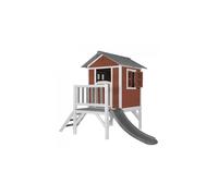 AXI Maison Enfant Beach Lodge XL en Rouge avec Toboggan en Gris | Maison de Jeux en Bois FFC pour Les Enfants | Maisonnette / Cabane de Jeu pour Le Jardin