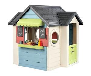 Maison de jeux extérieure SMOBY Life Chef House avec cuisine et boutique 48 accessoires, comptoir restaurant, anti-UV, bleu/blanc crème/vert tilleul/jaune