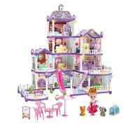 Maison de - Kit de Jeu de Villa pour Filles | Kit de Jeu d'intérieur pour Filles, Villa Miniature à 4 étages avec 13 Chambres, 3 Figurines de Princesse et 2 Chiots, Accessoires de Meubles, Jeu