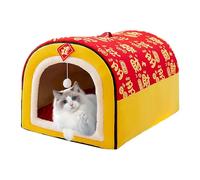 Maison De Lit Chaud Pour Chien - Nid De Chat Chaud D'hiver Sur Le Thème Du Nouvel An, Lit De Chenil Pour Chien | Lit Pliable Pour Chien, 2 Façons D'utiliser Un Lit Chaud Avec Coussin Amovible Et Épong
