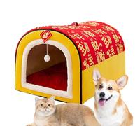 Maison de lit chaude pour chien, niche pour chien intérieure - Nid de chat chaud d'hiver sur le thème du Nouvel An,2 façons d'utiliser un tapis de grotte pliable, amovible et lavable pour chiots et gr