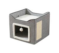 Maison de lit pliable pour chats avec conception à deux niveaux et griffoir, lieu de repos, grotte pour divers chats, rangement facile, lit grotte à double couche avec coussinet, conception pliable,