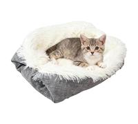 Maison de lit pour chat - Abri auto-chauffant et lavable - 61 x 51 cm - Nid douillet doux en peluche de lin - Pour l'intérieur et l'extérieur, les voyages, la voiture, le camping - Lieu de repos