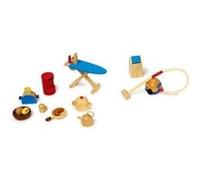 Maison de mini poupee accessoires cuisine 19 pieces en bois colore vernis neuf ! G