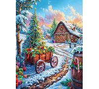 Maison de Noël avec Une charrette 500 Pieces Casse-tête Famille en Carton Ã‰Pais Anti-Déchirure Mythes Conte de fées Difficulté Moyenne Jeu De Société Anti-Stress Loisir Créatif Pas C