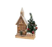 Maison de Noël Décorative en Bois avec Eclairage LED, Blanc Chaud, 27x11x44