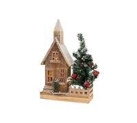 Maison de Noël Décorative en Bois avec Eclairage LED, Blanc Chaud, 27x11x44