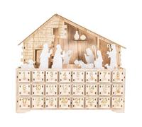 Maison de Noël en bois - Décoration de Noël - Avec lumière LED - Tiroir pour intérieur - Vacances - Bureau - Enfants - Adultes - Étoile de Bethléem - Ange Berger - Sages Joseph