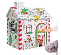 Maison de Noël en carton à colorier - Maison de jeu créative à peindre - Jouet d'art festif pliable - Décoration éducative interactive pour enfants, tout-petits, filles