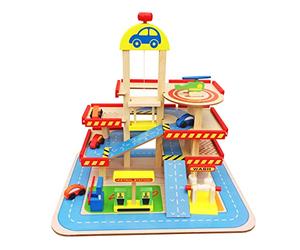 Maison DE Parking pour Enfants de Balinco, Garage à 3 étages, Ascenseur, billetterie, Station de Lavage, Station-Service, 4 Voitures, hélicoptère - Jouets en Bois dès 3 Ans