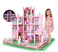 Maison de poupée château de princesse 11 pièces avec lumières - Comprend des lumières LED, des poupées