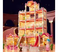Maison de poupée de Luxe à 5 étages et 14 pièces pour Fille, château Princesse à Monter soi-même avec poupée, Chiot, Meubles et Accessoires. Jouets Noël rêve pour Enfants 3 Ans Plus