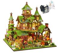 Maison de poupée DIY miniature en bois avec éclairage LED, thème château de forêt, musique, puzzle 3D en bois, bibliothèque (sans capuchon anti-poussière)