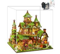 Maison de poupée DIY miniature en bois avec éclairage LED, thème château de forêt, musique, puzzle 3D en bois, bibliothèque, (avec capuchon anti-poussière)